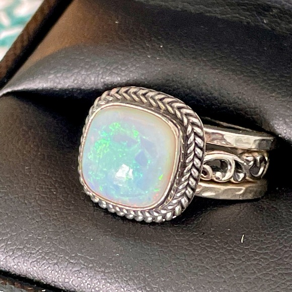 Sterling Silver and Opal Ring Set Size 7 - Picture 4 of 9
